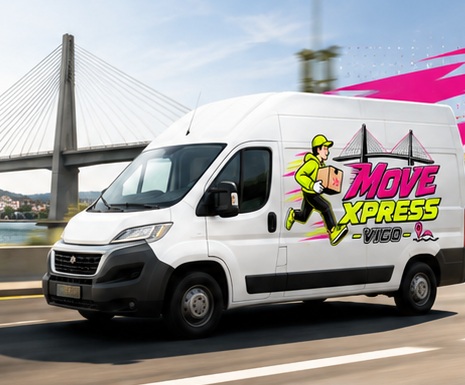 Furgoneta de transporte MOVEXPRESS VIGO junto al puente de Rande
